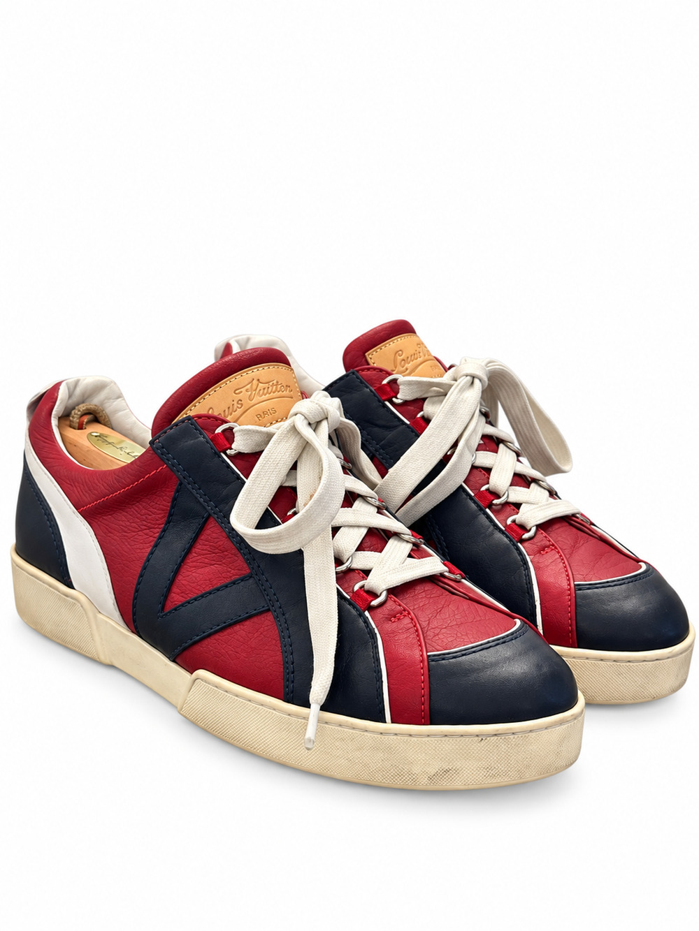 Louis Vuitton Mens Sneakers UK 7.5 US 8.5 Vintage Red Navy Leather Logo Low Top